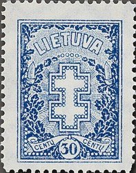 Stamp, Cross and honorary wreath, Lithuania,  