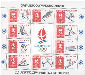 Souvenir Sheet, Olympic Games- Albertville, France,  , Special Occasions, Sport, Olympic Games, Skiing, Ice-hockey