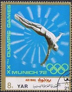 Stamp, High Diving, Yemen, Arab Republic,  , Olympic Games