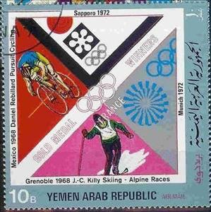 Stamp, D.Rebillard, J.C.Killy, Emblemof the Saporroand Munich Olymp, Yemen, Arab Republic,  , Olympic Games
