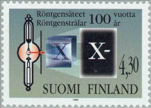 Stamp, X-ray tube, letter "X" as X-ray image, Finland,  , Healthcare, Inventions