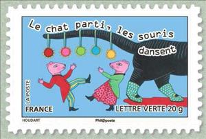 Stamp, When the cat’s away the mice  will play, France,  