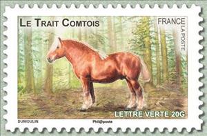 Stamp, Trait Comtois (Equus ferus caballus), France,  , Mammals, Horses, Animals (Fauna)