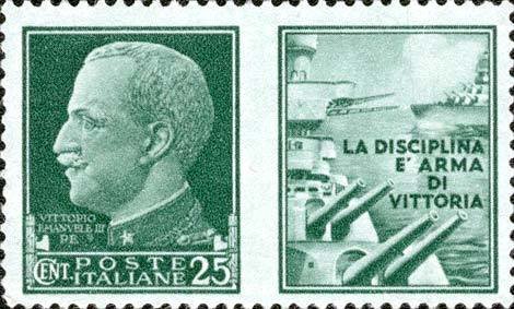 Stamp, Discipline is a weapon of victory, Italy,  , Heads of State, Ships, Weapons