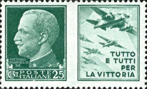 Stamp, Everything and Everyone for the Victory, Italy,  , Heads of State, Weapons, Aviation, Air Forces, Aircrafts