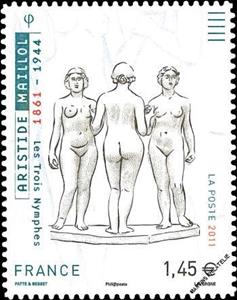 Stamp, Aristide Maillol (1861-1944), "The Three Nymphs", France,  , Sculptures, Art, Nudes
