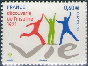 Stamp, Discovery of Insulin, France,  