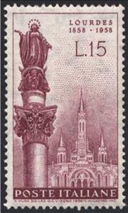 Stamp, The Immaculate and the Lourdes Schrine, 2nd issue, Italy,  
