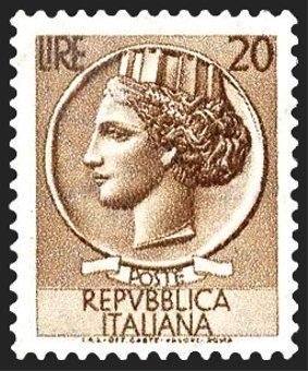 Stamp, Coin of Syracuse, laid paper, Italy,  
