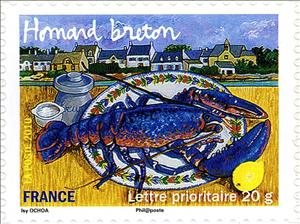 Stamp, Brittanian lobster, France,  