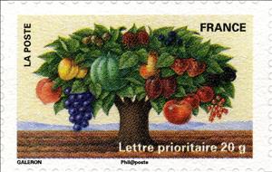 Stamp, Tree with different fruits, France,  , Plants (Flora)