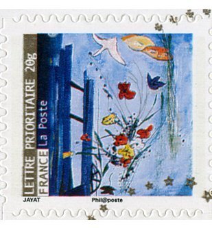 Fleurs, oiseaux stylisés et masque