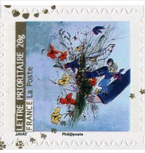 Stamp, Main offrant bouquet de fleurs, France,  