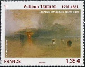 Stamp, La plage de Calais à marée basse, by William Turner, France,  