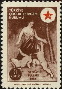 Stamp, Mother with 2 children, Turkey,  