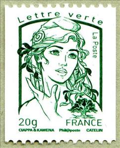 Stamp, Marianne and tree - Lettre verte, France,  , Women