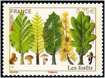 Stamp, C.E.P.T. -  The Forest - Leaf shapes, France,  , Trees, C.E.P.T., Europe, Mushrooms