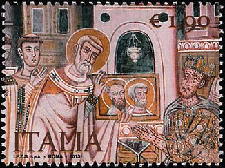 Stamp, S.Silvestro show at Constantine sacred icon, Italy,  