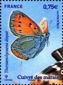 Stamp, Large Copper (Lycaena dispar), France,  , Insects, Butterflies, Animals (Fauna)