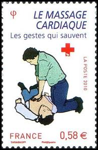 Stamp, Le massage cardiaque, France,  , Red Cross and Red Crescent