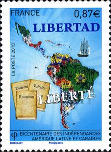 Stamp, Latin America and Carribean Independence, France,  , Politics, Geography