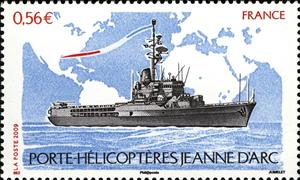 Stamp, Helicopter carrier "Jeanne d'Arc", France,  , Ships, Maps, Helicopters, Aviation, Navies