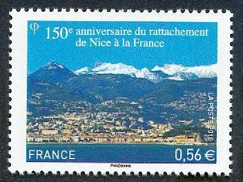 Stamp, 150th Ann. Of unification of Nice with France, France,  