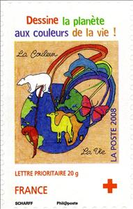 Stamp, Draw the Planete with Life Color, France,  , Red Cross and Red Crescent