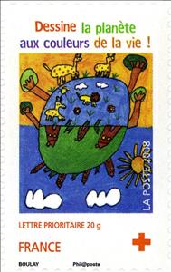 Stamp, Draw the Planete with Life Color, France,  , Red Cross and Red Crescent
