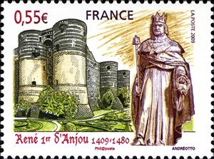 Stamp, Duke of Anjou, France,  , Sculptures, Statues, Kings, Castles, Dukes