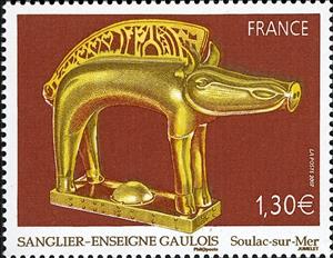 Stamp, Gallic boar-sign - Soulac-sur-mer, France,  , Pigs, Art, Golden Objects