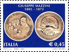 Stamp, Giuseppe Mazzini 100th birth, Italy,  