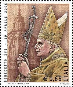 Portrait of Benedetto XVI and cupola of st Peter