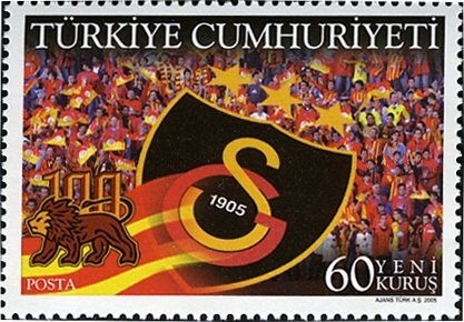 Stamp, Club Emblem and Soccer Stadium Crowd, Turkey,  