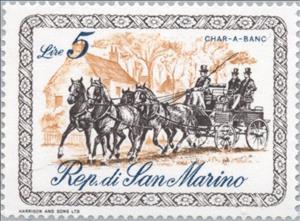 Stamp, Kremser / Char-a-banc, San Marino,  , Vehicles, Mammals, Horses, Animals (Fauna), Carriages
