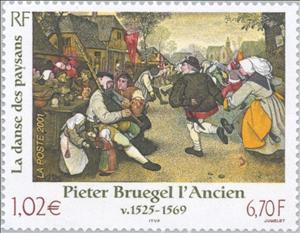Stamp, Pieter Bruegel the Elder (v 1525-1569) "The dance of the pea, France,  , Paintings, Dance, Art