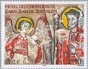 Stamp, Hotel of the Knights of St. John of Jerusalem - Toulouse, France,  , Saints, Angels, Art, Frescos
