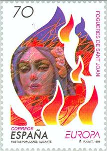 Stamp, EUROPA: Bonfires of  Saint John, Spain,  , Postal Services, Postal Unions, C.E.P.T., Europe, Feasts