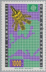 Stamp, Communications Satellite and Map of Europe, Turkey,  , C.E.P.T., Europe