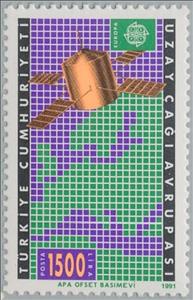 Stamp, Communications Satellite and Map of Europe, Turkey,  , C.E.P.T., Europe