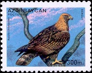 Stamp, Golden Eagle (Aquila chrysaetos), Azerbaijan,  , Mammals, Birds of Prey, Eagles, Animals (Fauna)