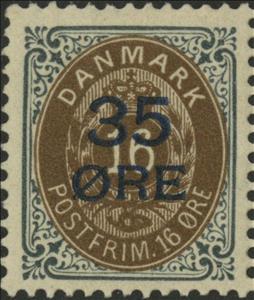 Stamp, Coat of arms – surcharge – frame II, Denmark,  , Numbers