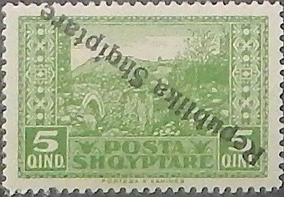 Stamp, Albanian Repulic inverted overprint, Albania,  