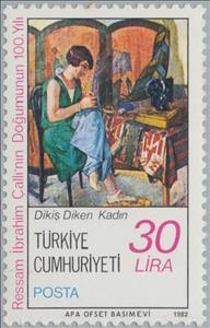 Stamp, Sewing Woman, Turkey,  , Paintings, Art