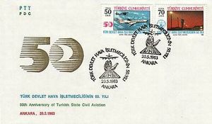 First Day Cover, 50th Anniversary of State Civil Aviation (FDC), Turkey,  