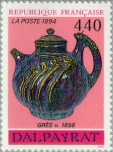 Stamp, Teapot sandstone Dalpayrat (1902), France,  , Glass and Earthenware