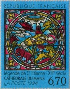 Stamp, Stained glass of the Cathedral of St. Julian of Le Mans, France,  , Famous People, Biblical Accounts, Stained-glass, Saints