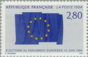 Stamp, 4th European Parliament elections: June 12, 1994, France,  , Special Occasions, Flags, European Union, European Parliament, Elections