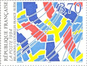 Stamp, Composition of flags by Dessirier, France,  , Flags, Paintings, Joint Issues