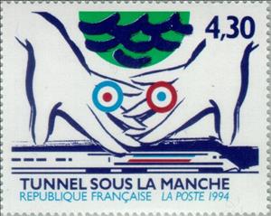 Stamp, Channel Tunnel - Franco-British Joint Issue, France,  , Railways, Joint Issues